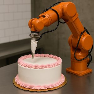 A robot decorating a cake
