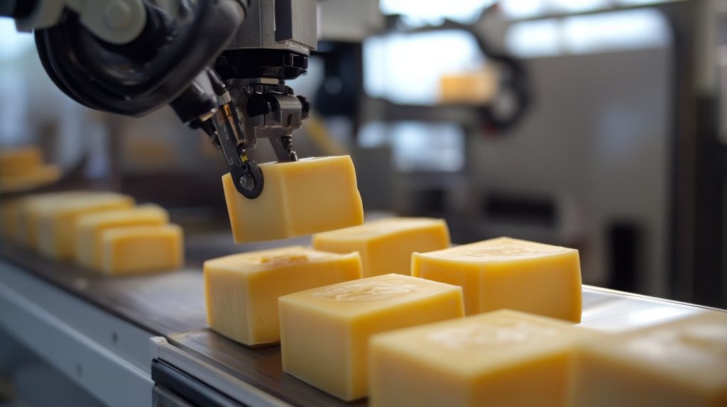 cobot moving cheese block